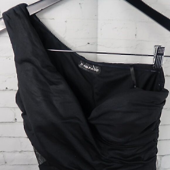 RAMPAGE BLACK LIQUID STRETCH JERSEY ONE SHOULDER BODYCON DRESS WITH SIDE MESH - Picture 1 of 14